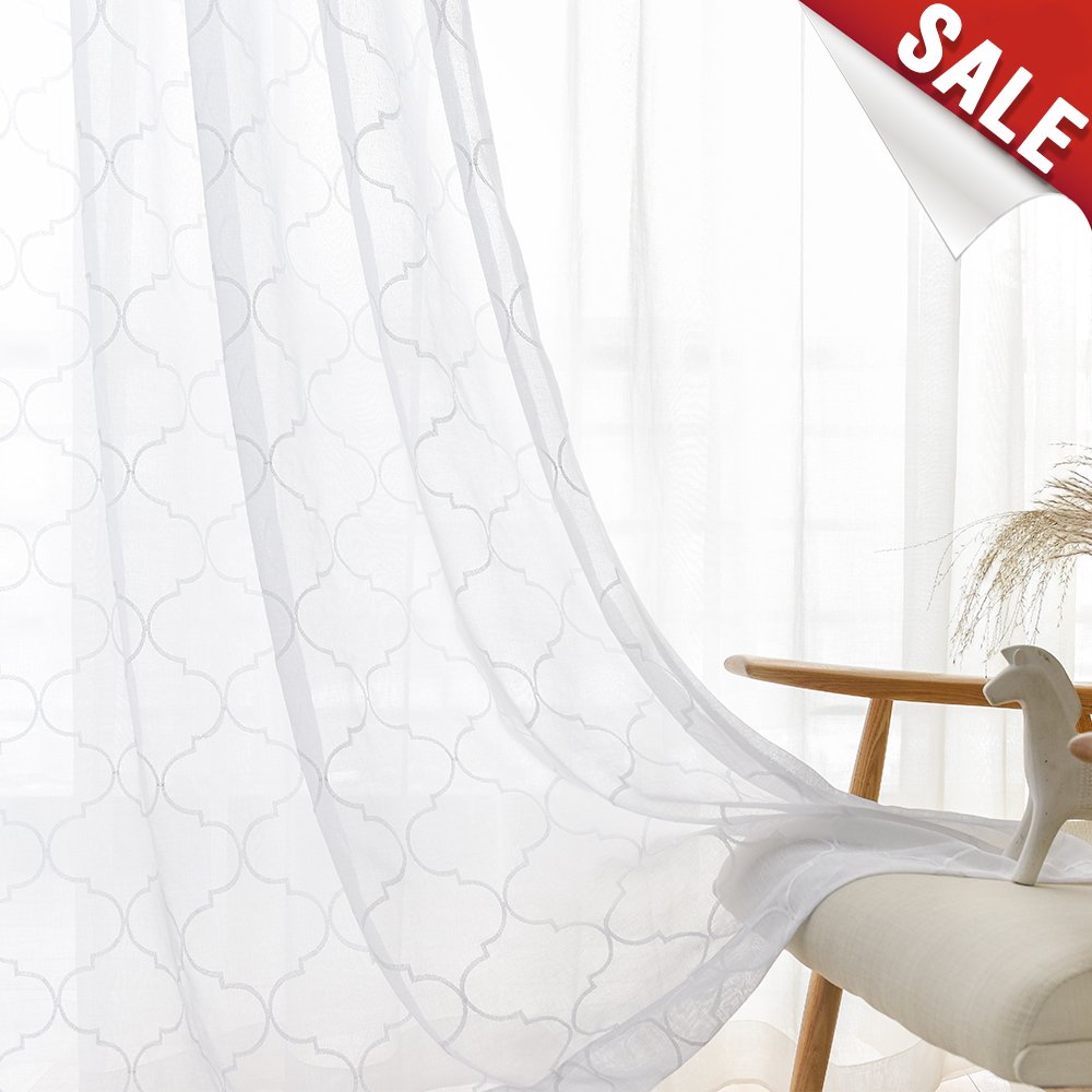 Jinchan Sheer Curtains For Living Room Bedroom Voile Curtain Set