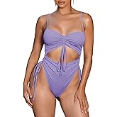 Viottiset Women's Cut Out Drawstring One Piece Swimsuit Cheeky High Cut Bathing Suit