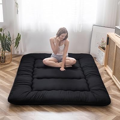 MAXYOYO Japanese Floor Futon Mattress Double Black Memory Foam Thick Tatami Pad