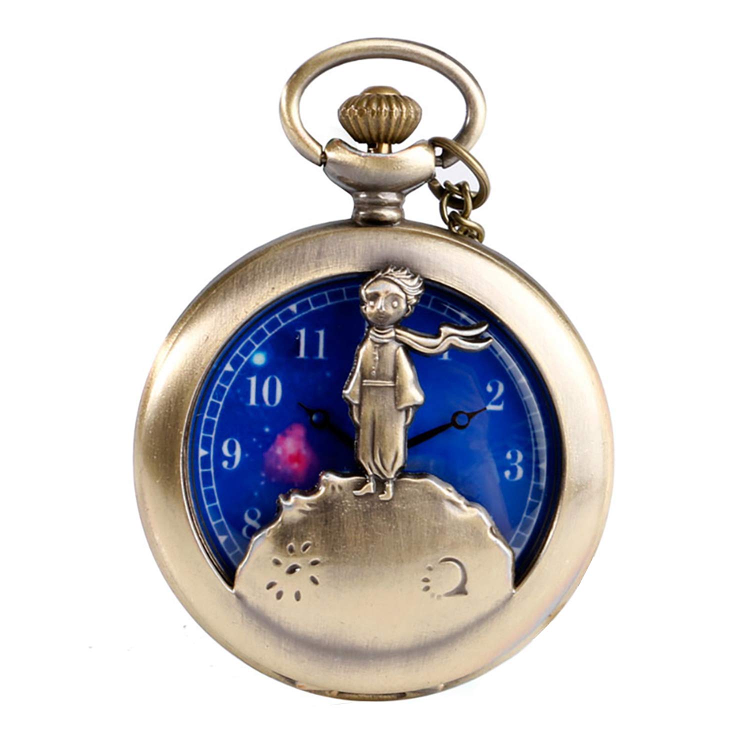 Pocket Watch Little Prince Design Quartz Pocket Watch for Men or Women Blue Planet Dial Necklace Pocket Watch Gift