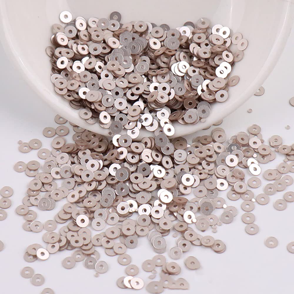 4000 Pieces Sequin Kit Paiettes Sequins Craft Loose Sequins Cup Iridescent Spangles Craft Making Sewing Stick Threading Shiny Decorative Wedding 4 mm, Light Champagne