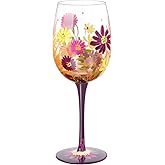 NymphFable Forever Flower Wine Glass 15oz Hand Painted Wine Glasses, Colorful Wine Glasses Birthday Wedding Gifts for Women