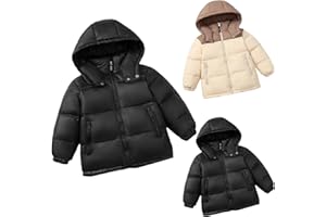 Boys Girls Puffer Coat Winter Puffer Zip Up Hooded Jacket Kids Waterproof Cotton Puffy Thick Outdoor Down Outerwear