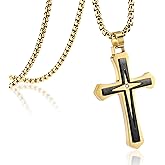 MOOSKI Cross Necklace for Men,Silver/Gold/Black Mens Cross Necklaces with 3mm Cross Chain and Stainless Steel Cross Pendant Jewelry Gifts,Rolo Chain 22-24 Inch