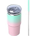 Zukro 24 oz Coffee Tumbler With Screw on Sliding Lid, Leak Proof Stainless Steel Travel Mug, No Sweat Double Wall Insulated Cup With Stainless Steel Straw For Hot and Cold Drinks, Bubblegum