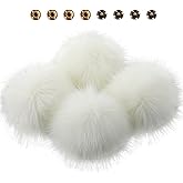 Juinte 8 Pcs 6 Inch Large Fur Pom Pom Balls for Hats Fluffy Faux Fur Pompom Balls with Snap Button for Hat Shoes Scarves Bag Charms DIY Crafts (White)