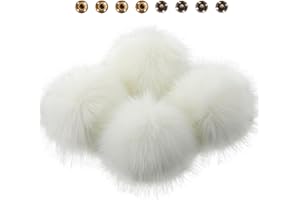 Juinte 4 Pcs 6 Inch Large Fur Pom Pom Balls for Hats Fluffy Faux Fur Pompom Balls with Snap Button for Hat Shoes Scarves Bag Charms DIY Crafts (White)