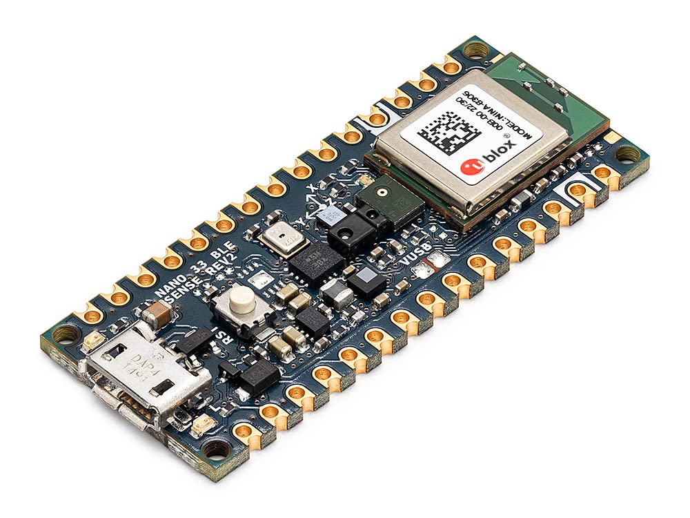 Arduino Nano 33 BLE Sense Rev2 [ABX00069] - AI Microcontroller with Sensors, Edge Computing, and Bluetooth for Wearables, Temperature, and Voice Applications