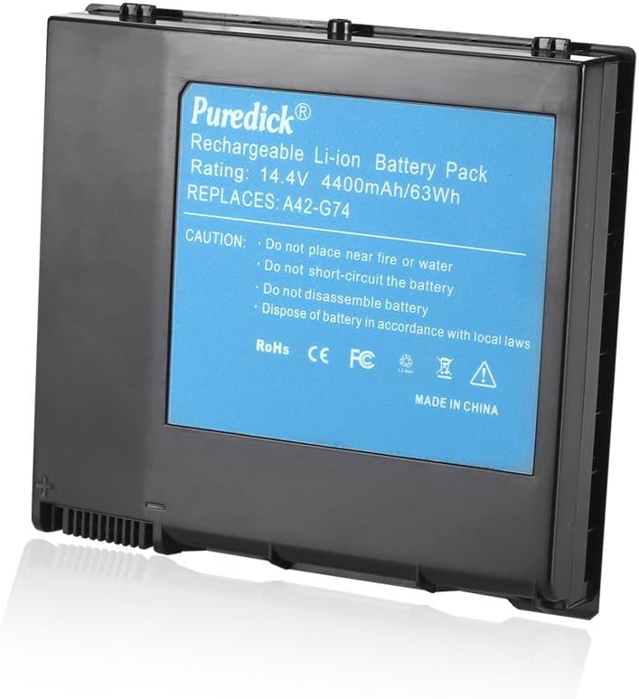 Puredick New Laptop Battery for Asus A42-G74 ASUS G74 Series G74 G74J G74JH G74S G74SW G74SX -12 Months Warranty[Li-ion 8-cell 14.4V 4400mAh]