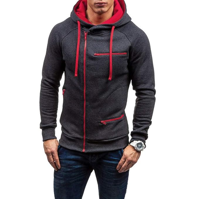 KPILP Herren Mode Übergröße Herbst Beiläufig Solide Langarm-Shirt Kapuzenpullover Sweatshirt Oberbekleidung Sportbekleidung