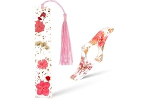 Gjinxi 2Pcs Book Page Holder, Dried Flower Resin Thumb Book Page Holder and Bookmark with Tassel, Book Accessories for Reading Lovers, Gift for Bookworm, Readers, Literary, Students, Teachers(Red)