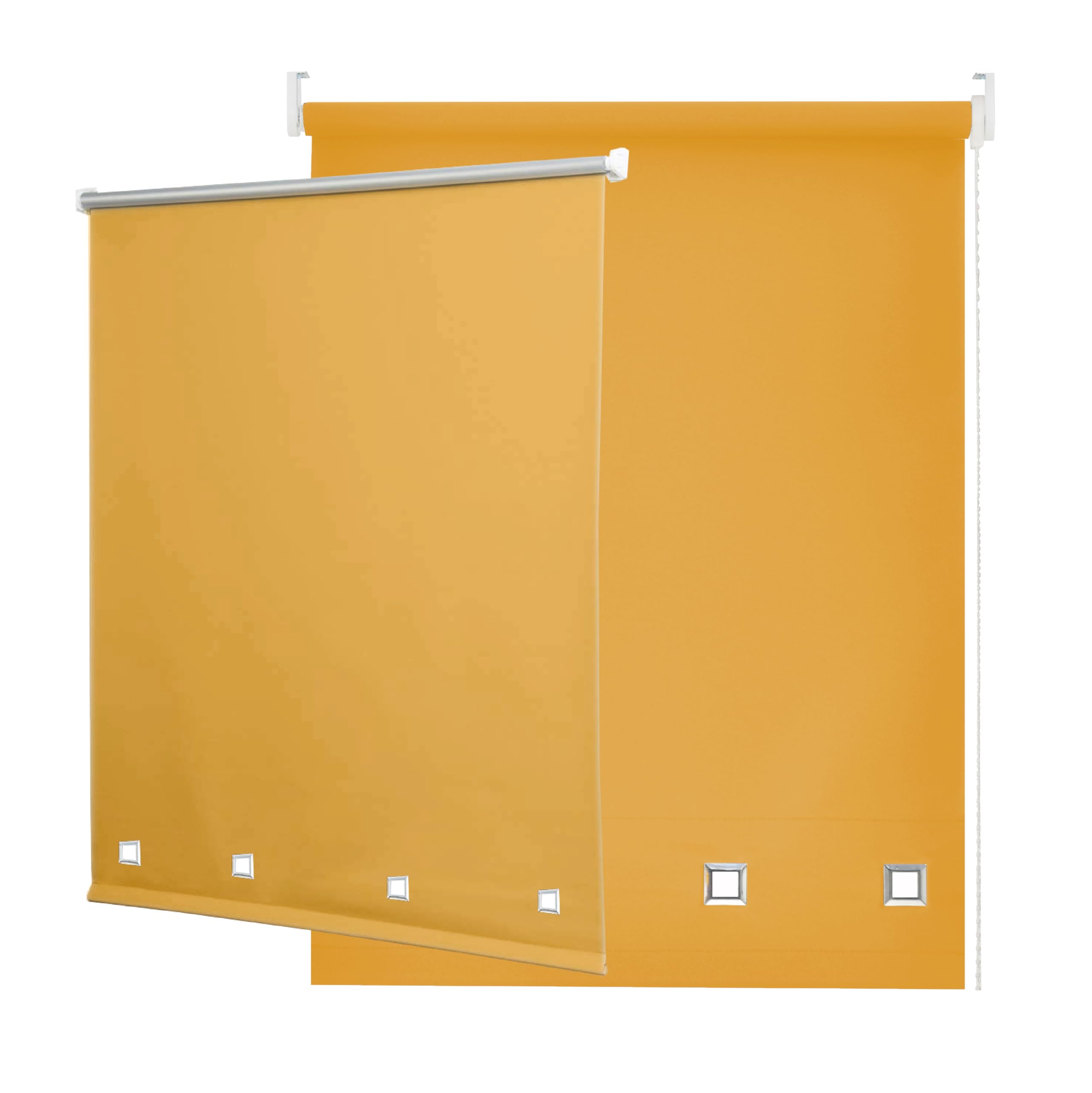 Funky Gadgets Square Eyelet Light Filtering Roller Blinds -Window Shades Easy Fit Polyester Fabric Daylight Trimmable Roller Blind- Child Safe Metal Tube with Fittings (W120 x L165cm, Ochre)