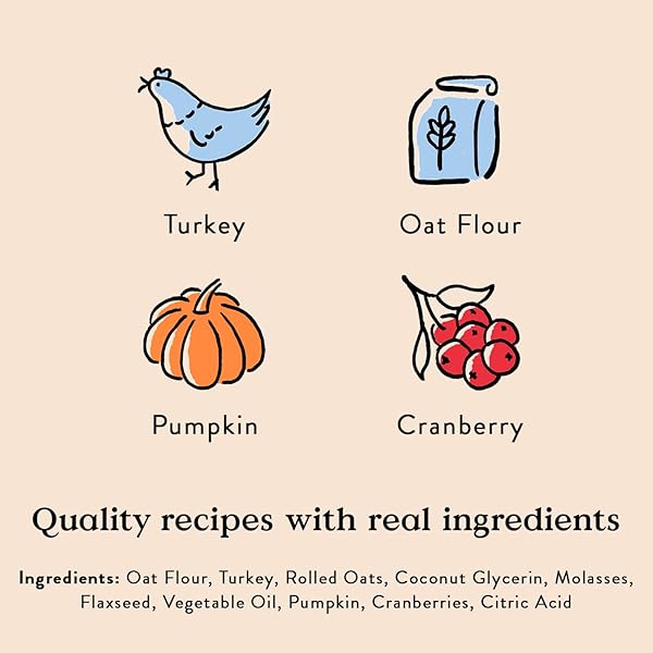 BOCCE’S BAKERY HOLIDAY FEAST RECIPE TREATS FOR DOGS, WHEAT-FREE EVERYDAY DOG TREATS, MADE WITH REAL INGREDIENTS, BAKED IN THE USA, ALL-NATURAL SOFT & CHEWY COOKIES, TURKEY, PUMPKIN & CRANBERRY, 6 OZ