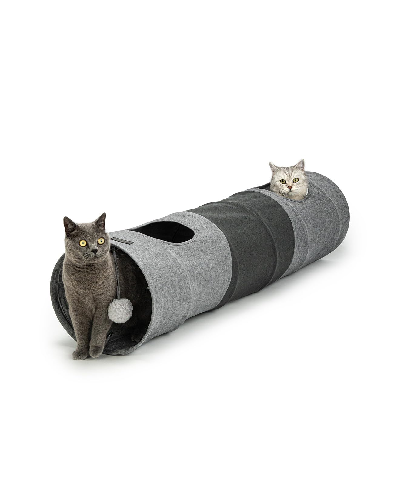 lionto Cat tunnel with play ball, 30x130 cm, foldable expandable play tunnel made of easy-care faux linen material for cats, robust cat toy, 30 cm diameter