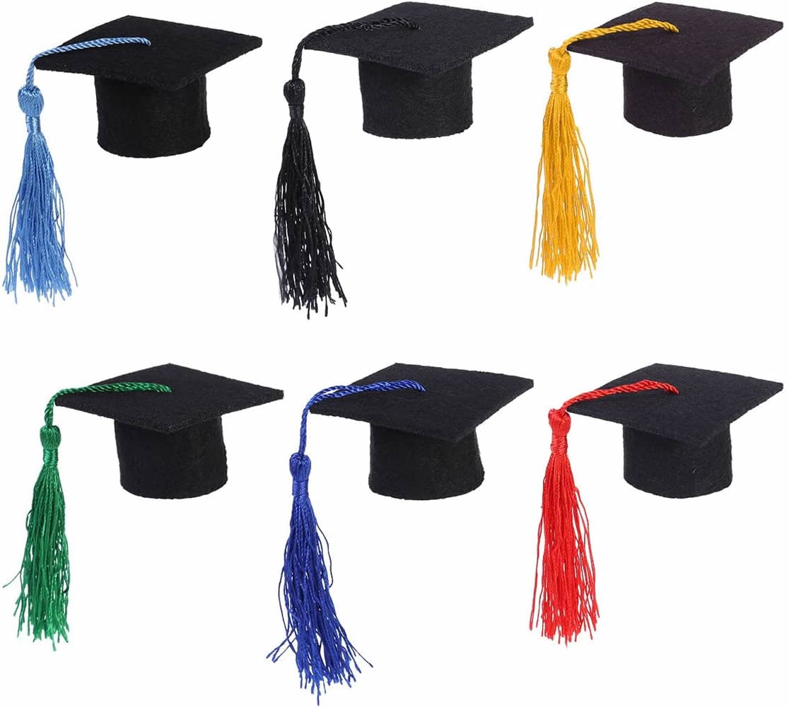 Dusenly 6pcs Mini Graduation Caps Wine Bottle Toppers Hats Graduation Party Table Decorations Favors