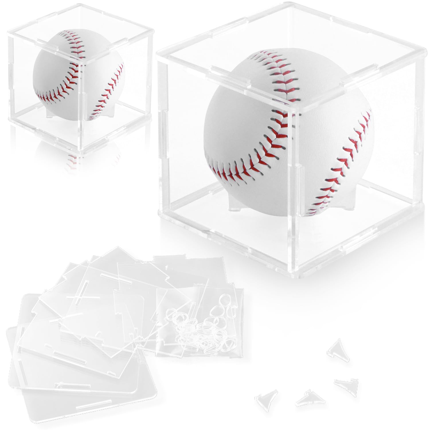 Photo 1 of 2 Pack Assembled Baseball Display Case, UV-Blocking Acrylic Baseball Holder Display Case, 3.2 Inch Cube Clear Softball Holder Box, Signed Baseballs Protector for Collectibles, Memorabilia, Tennis Ball