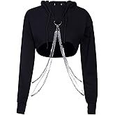 TSMNZMU Womens Gothic Crop Hoodie Punk Grunge Long Sleeve Sweatshirt Alt Mall Goth Tops Y2K Emo Shirt with Iron Chain