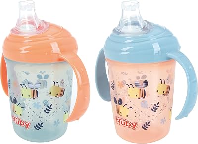 Nuby Grip N Sip Water Bottle 240ml Beaker Twin Handles No Spill 2 Pack