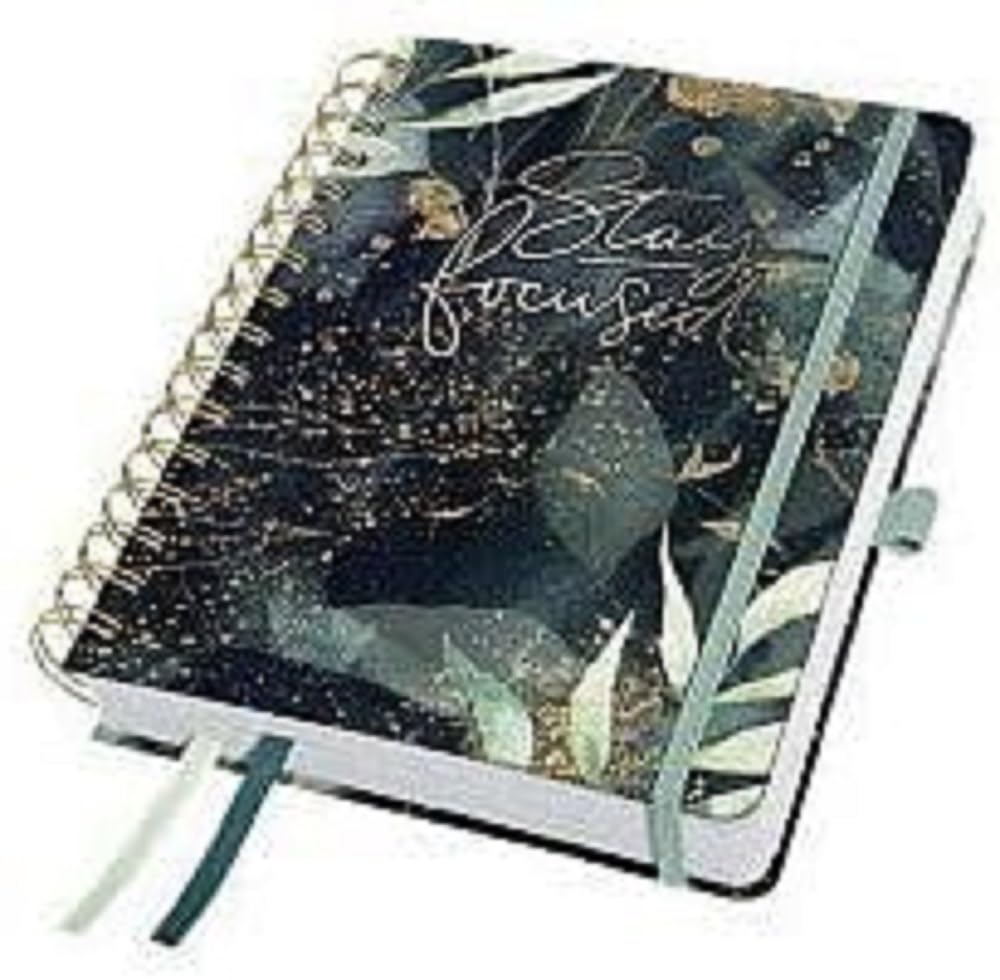 SIGEL J4603 Jolie Spiral diary 2024, Glamorous Leaves, 16,8 x 21,5 cm, hardcover, 240 pages, Black, Green, gold, 2 Pieces