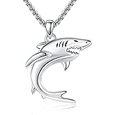 AXOMY Shark Necklace 925 Sterling Silver Ocean Shark Pendant Necklace Cool Animal Beach Jewelry Gifts for Women Men Shark Lovers