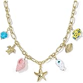 KissYan Charm Necklace for Women, 14K Gold Plated Heart Starfish Sun Pendant Fashion Link Chain Boho Summer Beach Jewelry Gifts