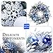Valery Madelyn 24'' Pre-Lit Christmas Wreath for Front Door with Lights, Large Lighted Outdoor Christmas Wreath with Silvery Blue Xmas Balls & Ribbons for Home Porch Fireplace Window Holiday Decor