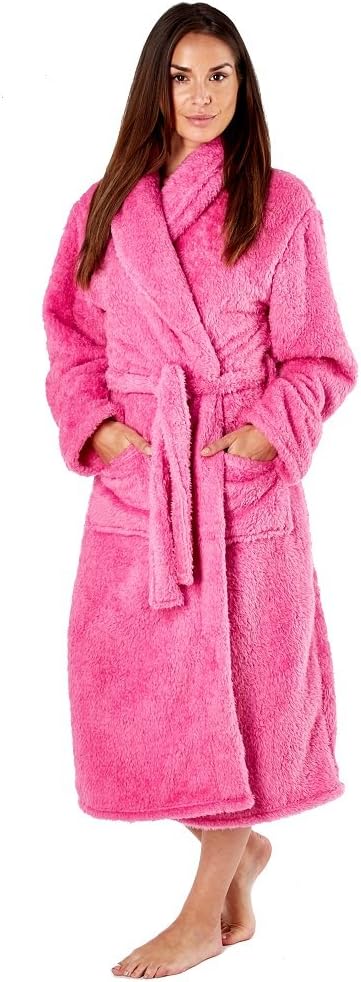 Ladies Fleece Dressing Gown Luxury Robe Navy Blue Pink Purple - Size 10 12 14 16 18 20 22 24