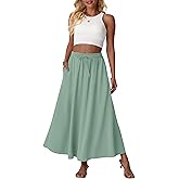 Lepunuo Women Flowy Maxi Skirts High Waisted Summer Casual Long Skirts with Pockets A-Line Elastic Waist