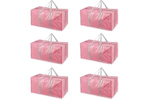 LETUSTO Heavy Duty Extra Large Moving Bags with Extra Long Handles -Includes Backpack Straps - Easy Storage For Space Saving (Pink-6 Bag)