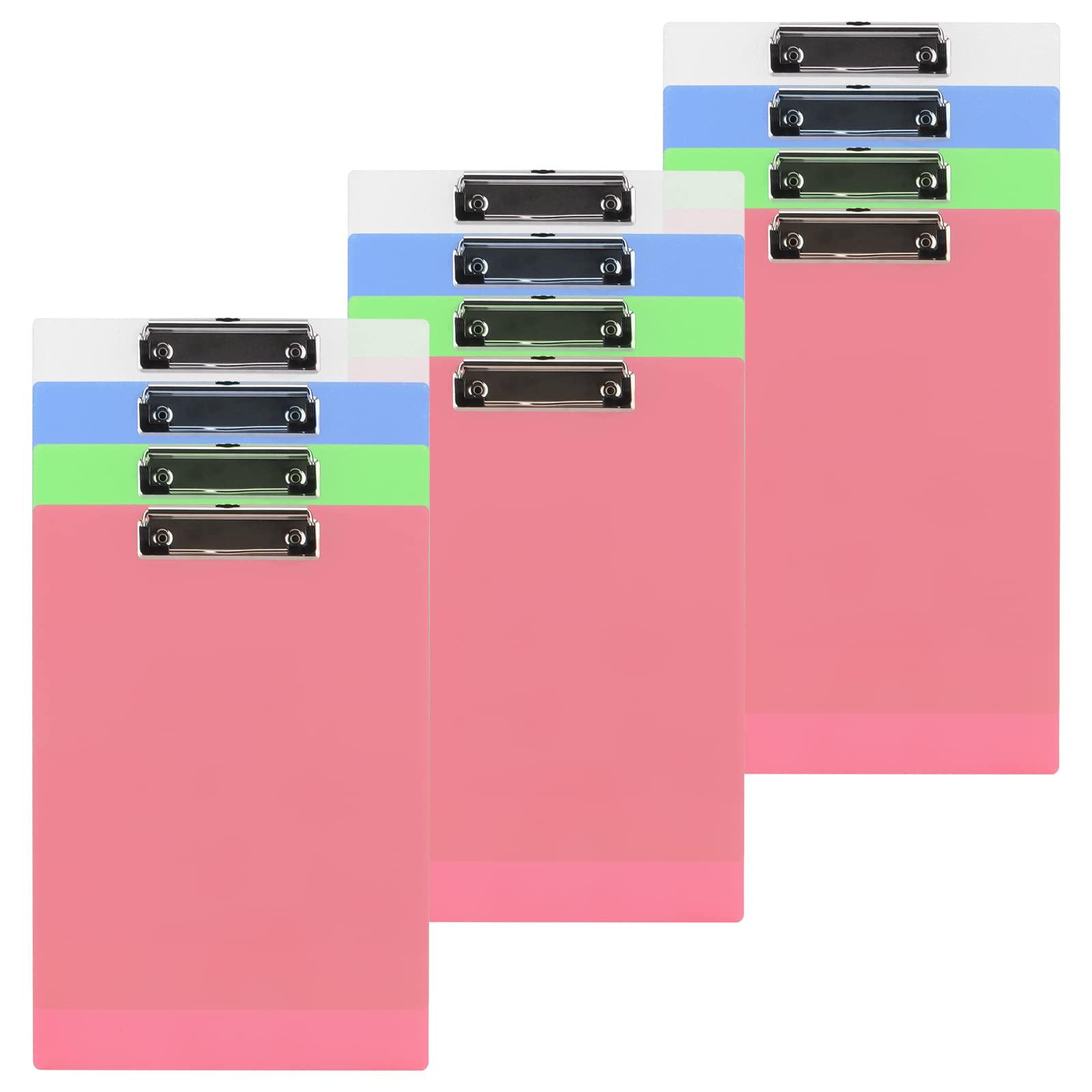 ZEONHAK 12 PCS A4 Coloured Plastic Clipboard, 4 Color Clip Boards Plastic, 31.5x22cm Clip Boards Multi Pack for Offices, Home, Red Green Blue White