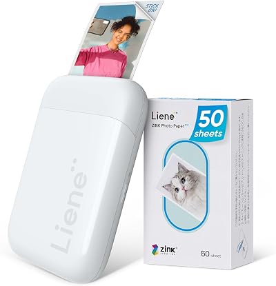 Liene 2x3 Photo Printer Bundle 50 Zink Sheets Bluetooth 5.0 White