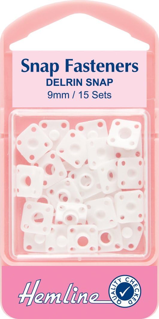 HemlineHaberdashery Hemline Snap Fasteners - Plastic Delrin Snap, 9mm White, 15 Sets