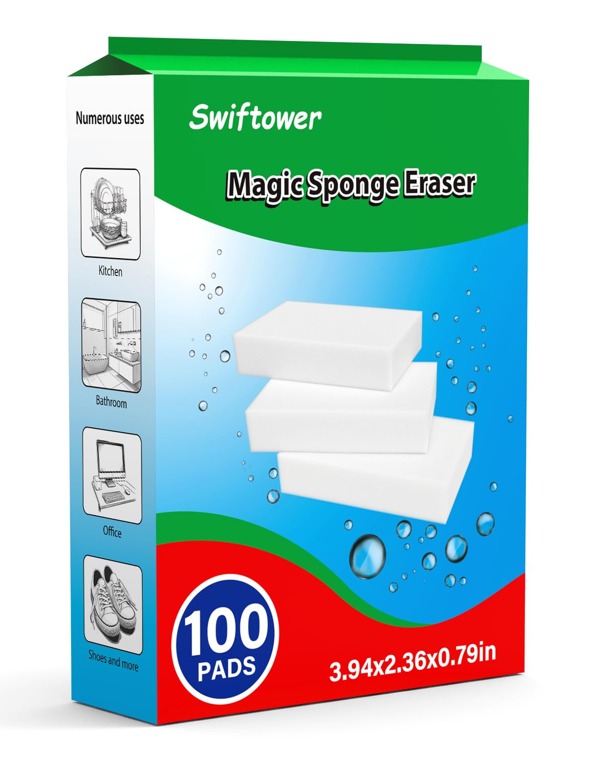 Photo 1 of 100 Pack Magic Sponge Erasers, Melamine Sponge Foam Bulk, Household Cleaning Supplies Kitchen Dish Sponges Multi Purpose Cleaner, Bathroom, Shower, Shoe, Car, Window, Wall Cleaner