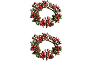 BinaryABC Christmas Candle Rings Wreaths,Red Berry Candle Rings,Christmas Candle Holder Rings,Christams Decorations,2Pcs(Internal Diameter About 2.36in)