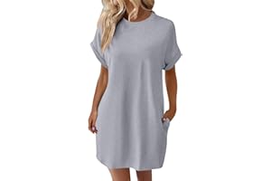 GENERIC Summer Dresses for Women 2024,Womens Solid Crewneck Short Sleeve T-Shirt Dress Loose Beach Vacation Mini Dress