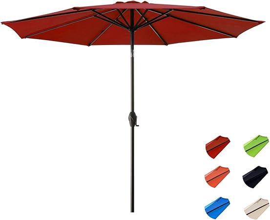 Amazon Com Kitadin Patio Umbrella 9 Ft Outdoor Market Table Umbrellas With Push Button Tilt And Crank Lift 8 Sturdy Square Ribs 9 Ft Red Garden Outdoor
