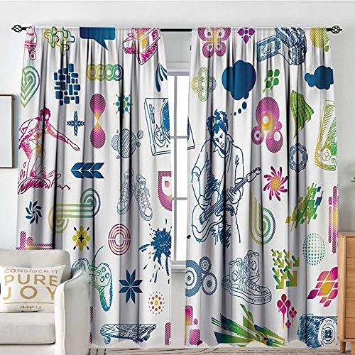curtains for living room Music,Modern Design Boy Teenager Guitarist with Butterflies Playstation Ombre Digital Image,Multicolor,Decor Collection Thermal/Room Darkening Window Curtains 72"x96"