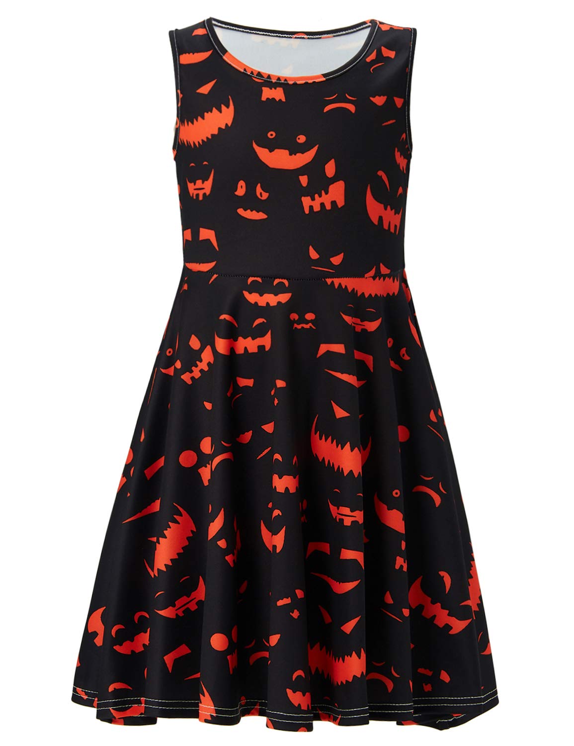 Idgreatim Girls Summer Printed Pumpkin Ghost Candy Sleeveless Round Neck Dress 4-5T