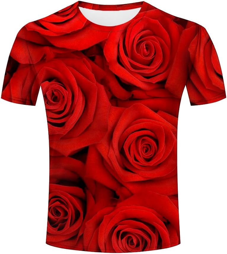 3D Digital Top Shirts Unisex Print Rose Graphics Red Clothes For Women Men XXL