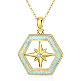 YDD 14K Solid Gold Compass Opal Necklace for Women White Opal with Nature Diamond Pendant Necklace North Star Compass Pendant Necklace Gold North Star Pendant Opal Jewelry Gifts for Her 16"-18"