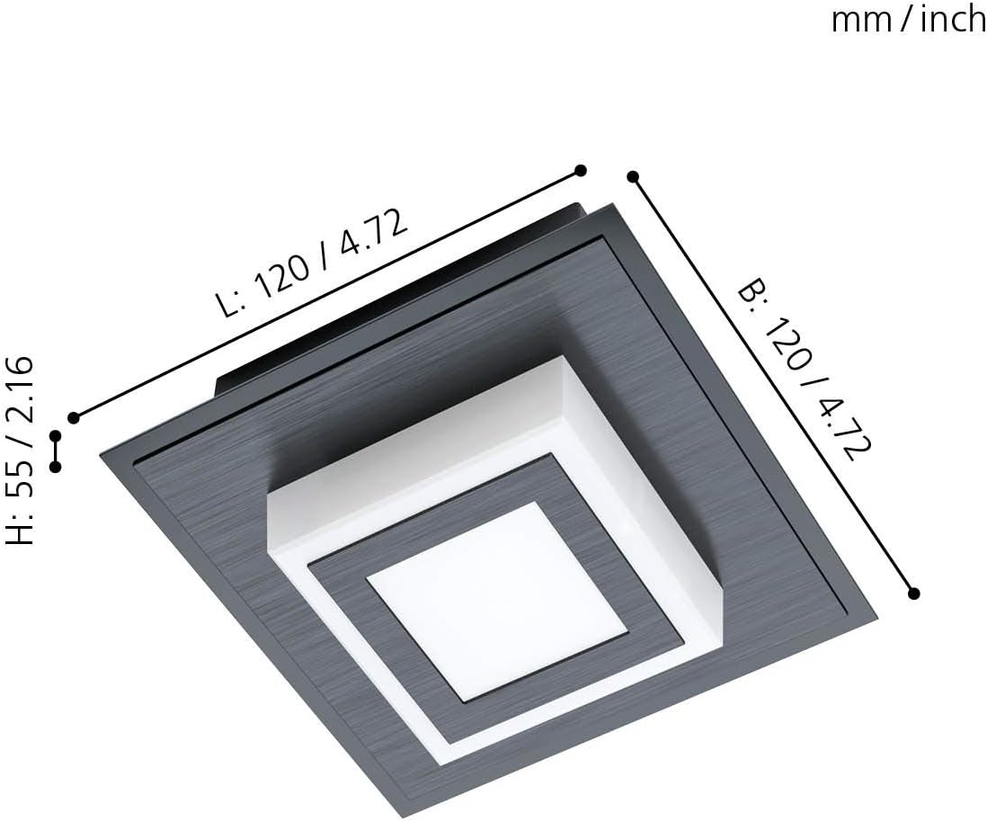 Eglo Masiano 1 LED Ceiling Light, 1 Bulb Wall Lamp, Modern, Ceiling Light Made of Aluminium, Steel and Plastic in Black - Image 3