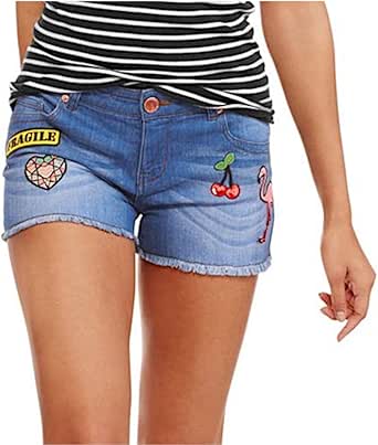 Amazon.com: No Boundaries Juniors' Girls Denim Shorts with Patches (Light Wash): Clothing