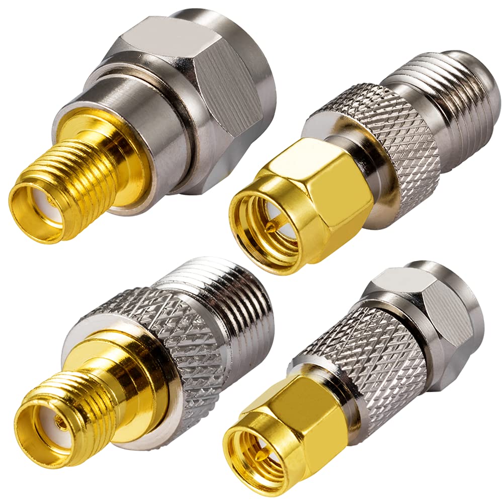 Vecys SMA Connector Adapter SMA to F-Type Coaxial Cable Connection Straight Adapter 4 Kit for FM Radio DAB Antenna WiFi CATV TV Network Modems (4 pcs)