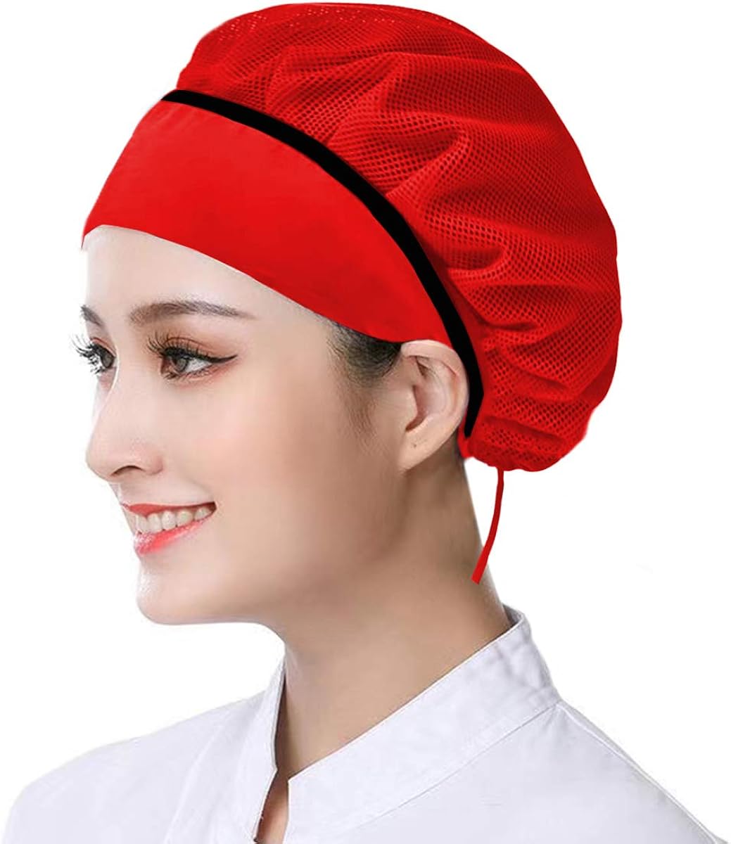 2pcs Chef Hats Adjustable & Reusable Kitchen Cooking Chef Caps Food Service Hair Nets Breathable Mesh Work Hat