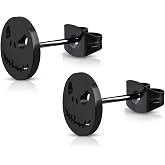 Stainless Steel Jack Skellington Cut-Out Round Circle Button Stud Post Earrings