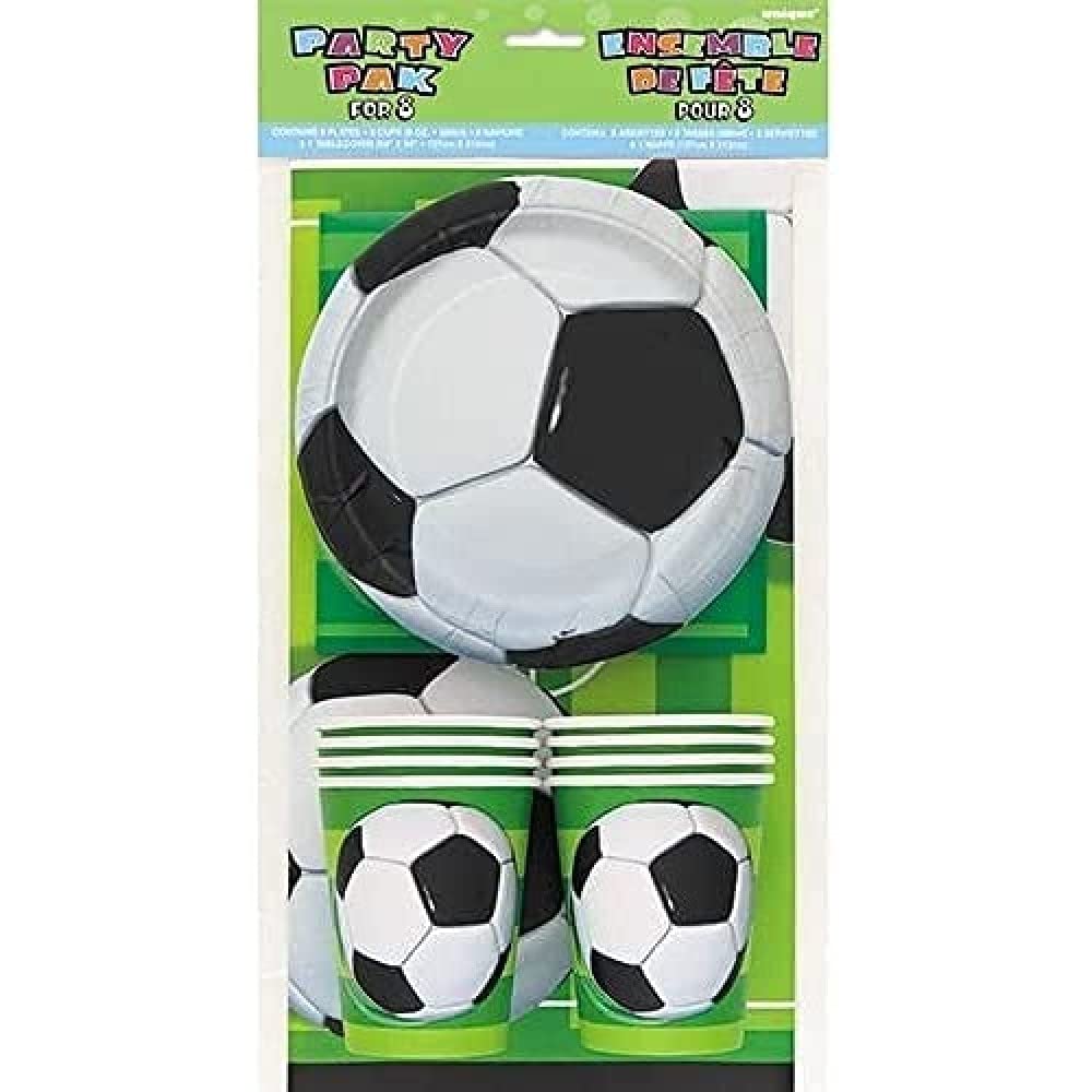 Unique Party 27307 3D Soccer Ball Cups and Plates | 16 Pcs, Green