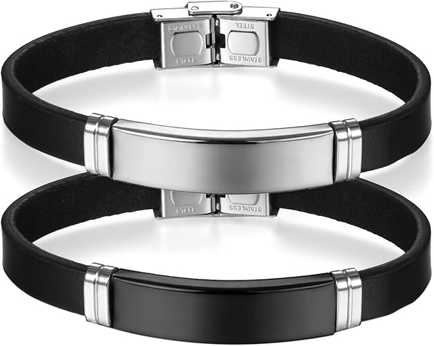 Amazon Aroncent ブレスレット レザー シンプル ステンレス ユニセックス ゴールド シルバー ブラック 刻印無料 ブレスレット ペア カップル 着脱簡単 記念日 誕生日 プレゼント カジュアル 普段使い ファション アクセサリー ブレスレット 通販