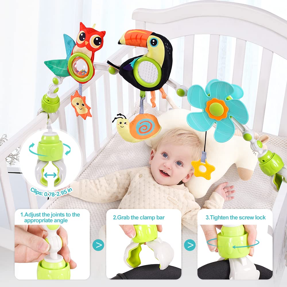 Koty Baby Stroller Arch Toys,Baby Crib Mobile Musical Toys, CarSeat for Bouncer, Newborns Sensory Activity Arch, Adjustable Travel Toy for Bouncers, Car Seat & Pram Toy 0-24 Months (Elephant)