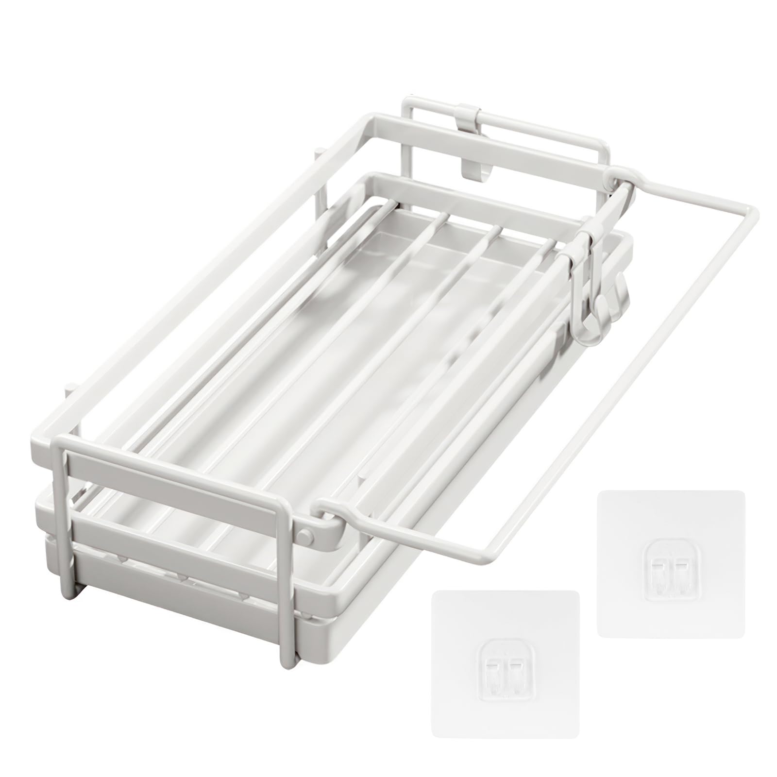 AWSGHLF Wall Mounted Kitchen Sink Caddy, Sponge Holder Sink, Washing up Organiser with Drip Tray Removable Kitchen Sink Organiser No-Drilling Sponge Brush Cloth Organizer with Hook