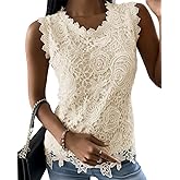 Womens Lace Tank Top Blouse Sleeveless Summer Casual Crew Neck Slim Fit Hollow Out Shirt